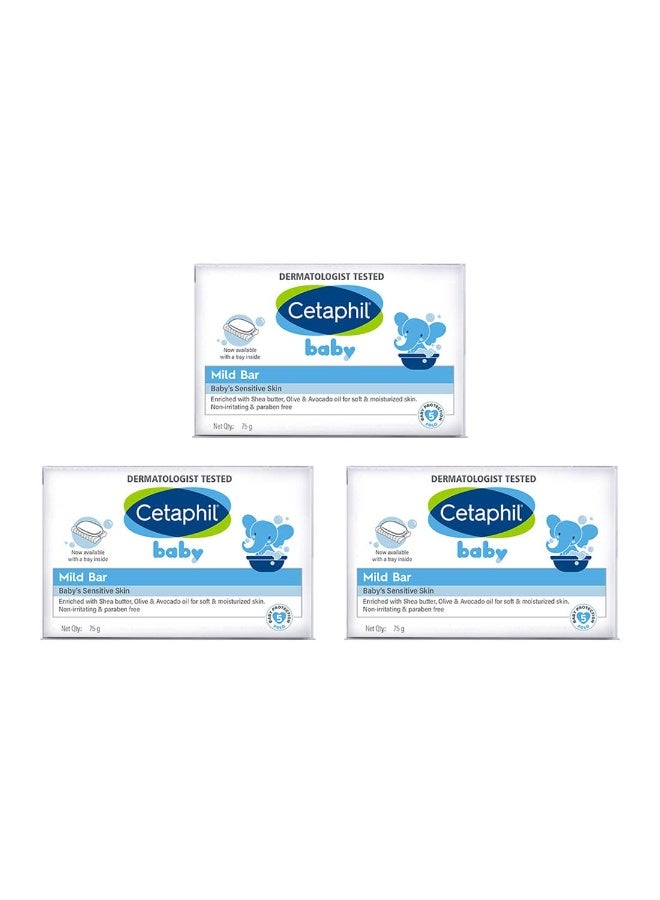 Cetaphil Baby Mild Bar for Face and Body Pack of 3, (75g x 3, Sensitive Skin) - Image 1